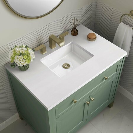 James Martin Vanities Chicago 36in Single Vanity, Smokey Celadon w/ 3 CM White Zeus Top 305-V36-SC-3WZ